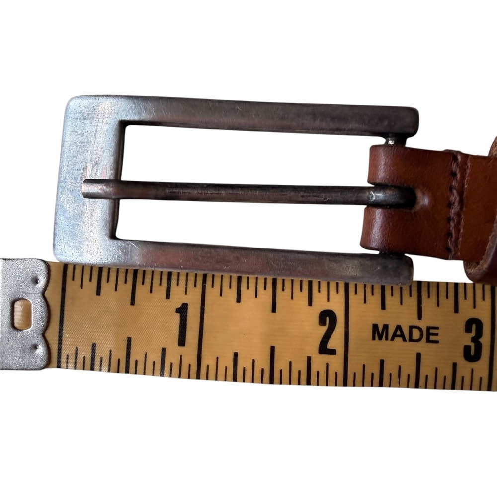 Narrow Brown Leather A. Brod Belt with Silvertone Buckle, Vintage, 33”/35” - Picture 11 of 14